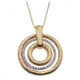 Sterling Silver Gold Plated Necklace with Fancy Graduated Open Circle Pendant with Texture Design and Clear Czs Inlaid