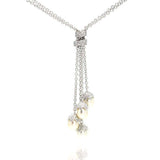 Sterling Silver Classy Necklace with Dangling White Pearls in Fancy Pearl Cap Inlaid with Czs Pendant