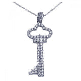 Sterling Silver Necklace with Paved Clear Czs Crown Key Pendant