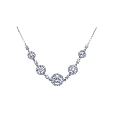 Sterling Silver Necklace with Elegant Graduated Round Clear Cz with Paved Halo Setting Pendant