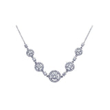 Sterling Silver Necklace with Elegant Graduated Round Clear Cz with Paved Halo Setting Pendant