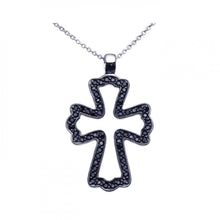 Load image into Gallery viewer, Sterling Silver Black Rhodium Plated Black CZ Cross Pendant Necklace