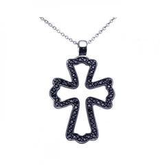 Sterling Silver Black Rhodium Plated Black CZ Cross Pendant Necklace