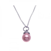 Load image into Gallery viewer, Sterling Silver Necklace with Pink Pearl on Fancy Pearl Cap Inlaid with Czs Pendant