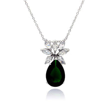 Load image into Gallery viewer, Sterling Silver Rhodium Plated Clear CZ and Green Pear CZ Pendant Necklace