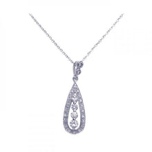 Load image into Gallery viewer, Sterling Silver Necklace with Classy Paved Cz Teardrop Pendant Centered with Graduated Round Cut Clear Czs