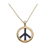 Sterling Silver Gold Plated Necklace with Fancy Matte Finish Peace Sign Inlaid with Micro Paved Black Czs Pendant