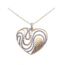 Load image into Gallery viewer, Sterling Silver Gold Plated Necklace with Two-Toned Heart Wavy Design Inlaid with Clear Czs Pendant