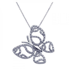 Load image into Gallery viewer, Sterling Silver Necklace with Fancy Paved Cut-Out Butterfly Pendant