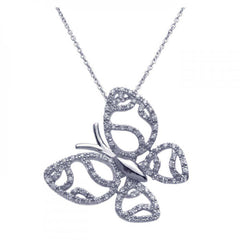 Sterling Silver Necklace with Fancy Paved Cut-Out Butterfly Pendant
