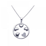 Sterling Silver Necklace with Open Circle and Multi Heart Design with Clear Czs Pendant