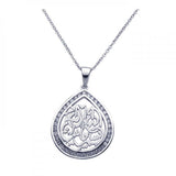 Sterling Silver Rhodium Plated Clear CZ Tear Pendant Necklace