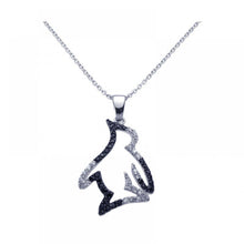 Load image into Gallery viewer, Sterling Silver Necklace with Trendy Open Paved Black &amp; Clear Czs Penguin Pendant
