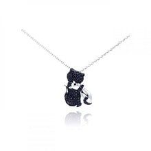 Load image into Gallery viewer, Sterling Silver Necklace with Fancy Paved Black Czs Cat Pendant