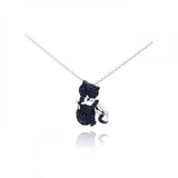 Sterling Silver Necklace with Fancy Paved Black Czs Cat Pendant