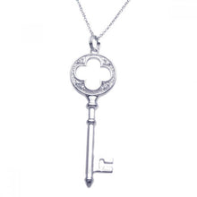 Load image into Gallery viewer, Sterling Silver Necklace with Stylish Open Clover Key Inlaid with Clear Czs Pendant