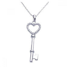 Load image into Gallery viewer, Sterling Silver Necklace with Trendy Heart Key Inlaid with Clear Czs Pendant