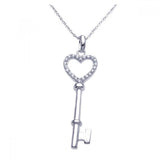 Sterling Silver Necklace with Trendy Heart Key Inlaid with Clear Czs Pendant