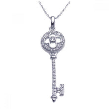 Load image into Gallery viewer, Sterling Silver Necklace with Paved Clear Czs Flower Key Pendant