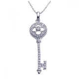 Sterling Silver Necklace with Paved Clear Czs Flower Key Pendant