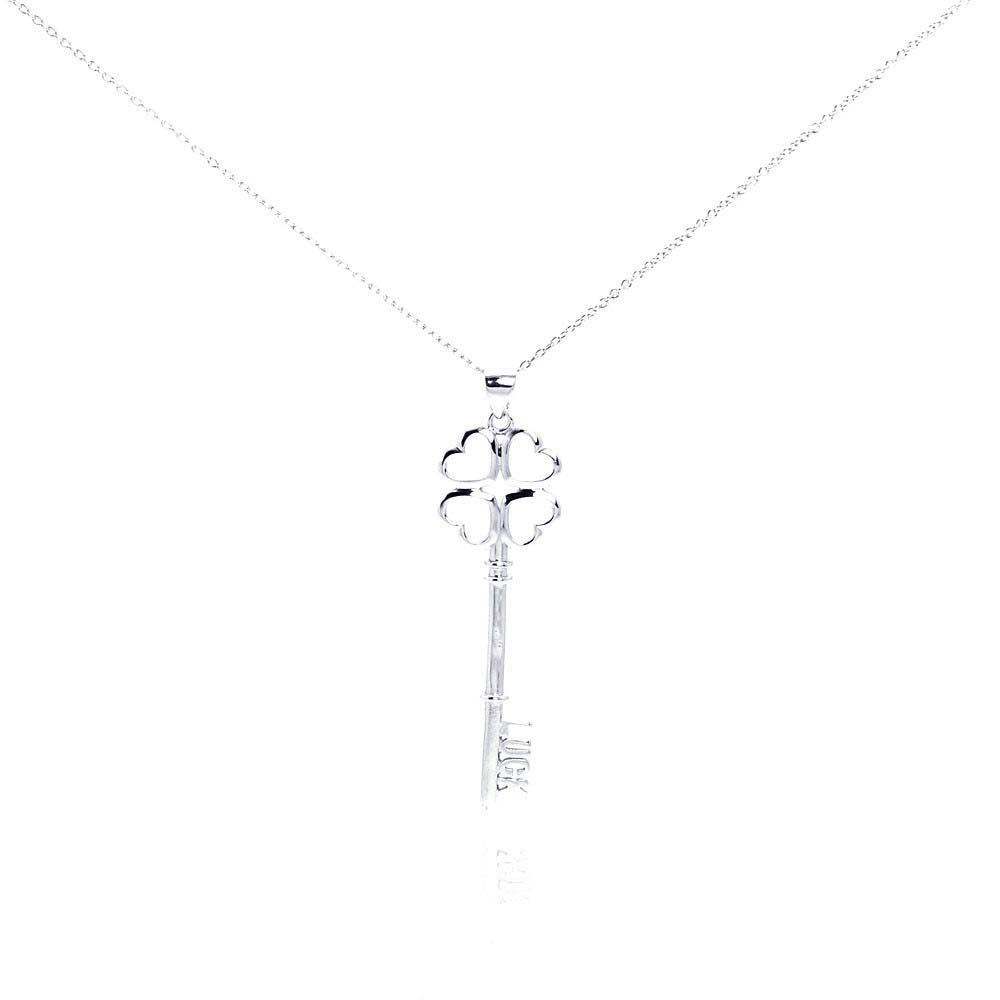 Sterling Silver Necklace with Lucky Clover Key Pendant