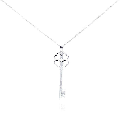 Sterling Silver Necklace with Lucky Clover Key Pendant