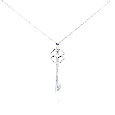 Sterling Silver Necklace with Lucky Clover Key Pendant