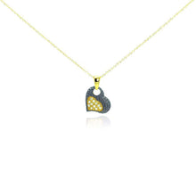 Load image into Gallery viewer, Sterling Silver Gold Plated Necklace with Two-Toned Small Hammered Heart Inlaid with Clear Czs Pendant