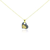 Sterling Silver Gold Plated Necklace with Two-Toned Small Hammered Heart Inlaid with Clear Czs Pendant