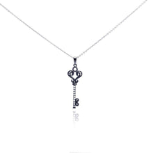 Load image into Gallery viewer, Sterling Silver Necklace with Black Rhodium Plated Fancy Filigree Heart Key Inlaid with Clear Czs Pendant