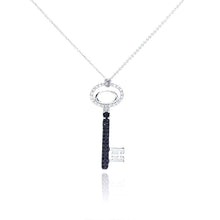 Load image into Gallery viewer, Sterling Silver Necklace with Black and Rhodium Plated Oval Key Inlaid with Black and Clear Czs Pendant