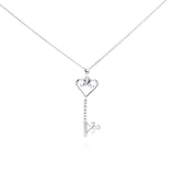 Sterling Silver Necklace with Plain Filigree Heart Key Pendant