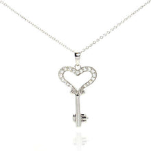 Load image into Gallery viewer, Sterling Silver Necklace with Trendy Heart Key Inlaid with Clear Czs Pendant