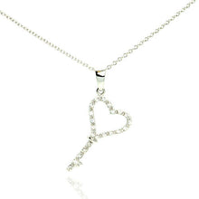 Load image into Gallery viewer, Sterling Silver Necklace with Classy Heart Key Inlaid with Clear Czs Pendant