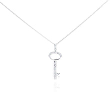 Load image into Gallery viewer, Sterling Silver Necklace with Paved Clear Czs Oval Key Pendant