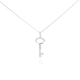 Sterling Silver Necklace with Paved Clear Czs Oval Key Pendant