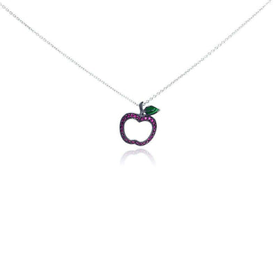 Sterling Silver Necklace with Paved Hot Pink Cz Apple Pendant