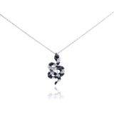 Sterling Silver Necklace with Modish Paved Black and Clear Czs Snake Pendant