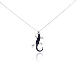 Sterling Silver Necklace with Fancy Black Lizard Inlaid with Black Czs Pendant
