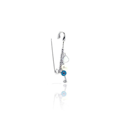 Sterling Silver Rhodium Plated Beads Pearl Heart Key Pin Pendant