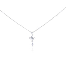 Load image into Gallery viewer, Sterling Silver Necklace with Modish Blue Sapphire Cz Evil Eye and Cross Pendant