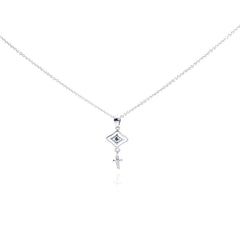 Sterling Silver Necklace with Modish Blue Sapphire Cz Evil Eye and Cross Pendant