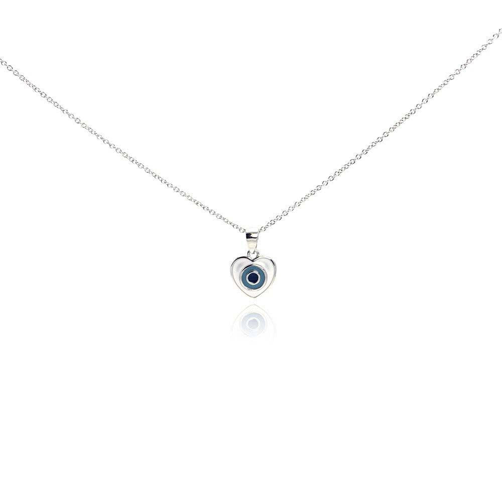 Sterling Silver Necklace with Small Blue Evil Eye Heart Pendant