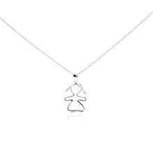Load image into Gallery viewer, Sterling Silver Necklace with Plain Girl Inlaid with Two Clear Czs Pendant
