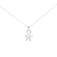 Load image into Gallery viewer, Sterling Silver Necklace with Plain Boy Inlaid with Single Clear Cz Pendant
