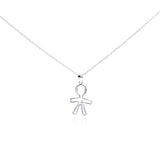 Sterling Silver Necklace with Plain Boy Inlaid with Single Clear Cz Pendant