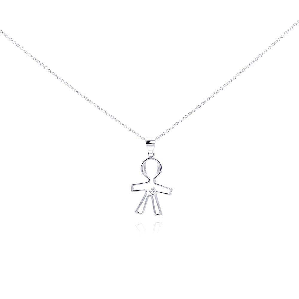 Sterling Silver Necklace with Fancy Blue Sapphire Cz Evil Eye Inlaid with Clear Czs Pendant
