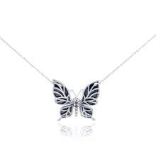 Load image into Gallery viewer, Sterling Silver Necklace with Cut-Out Black Butterfly Inlaid with Clear and Champagne Czs Pendant