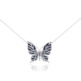 Sterling Silver Necklace with Cut-Out Black Butterfly Inlaid with Clear and Champagne Czs Pendant