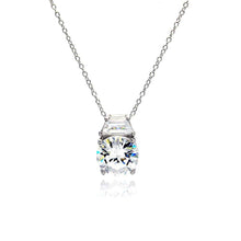 Load image into Gallery viewer, Sterling Silver Necklace with Classy Solitaire Round and Baguette Clear Cz Pendant